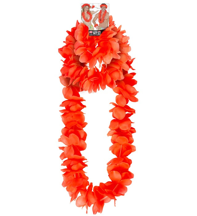 Red Hawaiian Set  Lei, Crown, Bracelet 