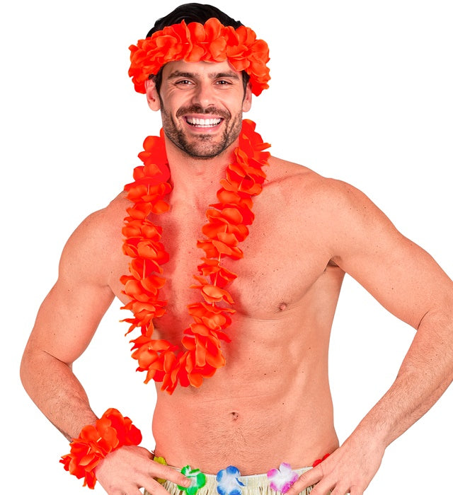 Red Hawaiian Set  Lei, Crown, Bracelet 