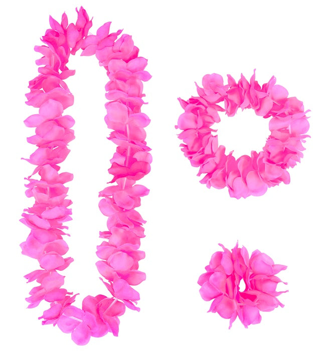 Pink Hawaiian Set  Lei, Crown, Bracelet 