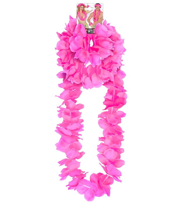 Pink Hawaiian Set  Lei, Crown, Bracelet 