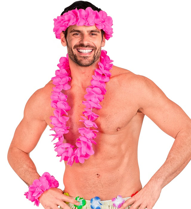 Pink Hawaiian Set  Lei, Crown, Bracelet 
