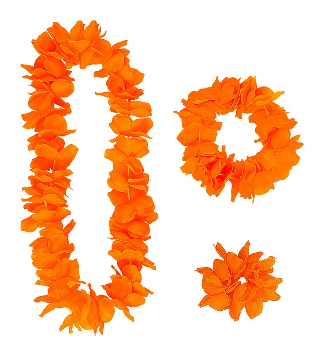 Orange Hawaiian Set  Lei, Crown, Bracelet 