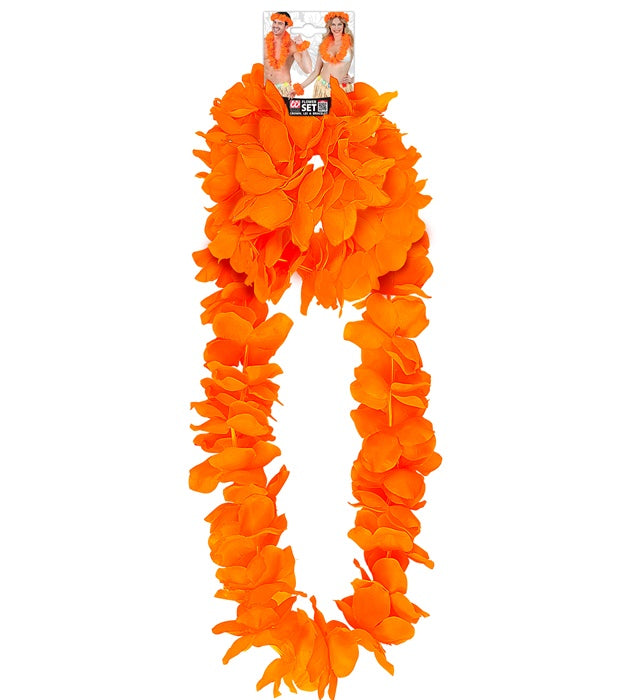 Orange Hawaiian Set  Lei, Crown, Bracelet 