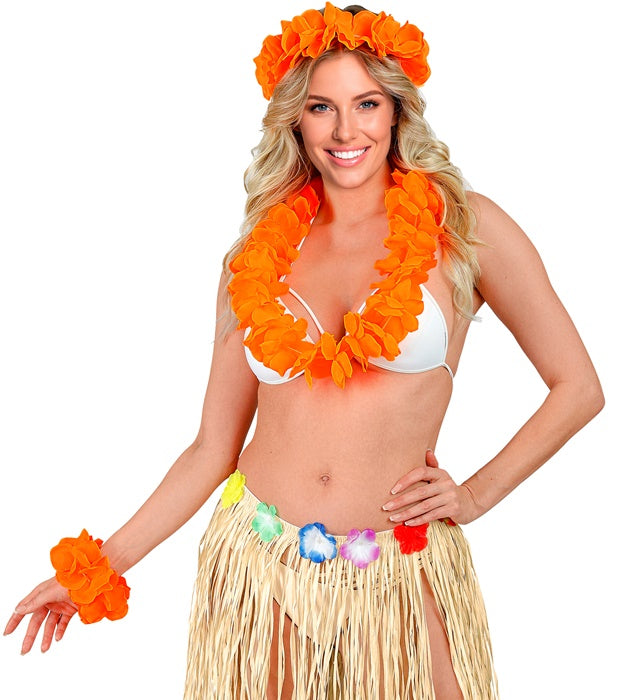 Orange Hawaiian Set  Lei, Crown, Bracelet 