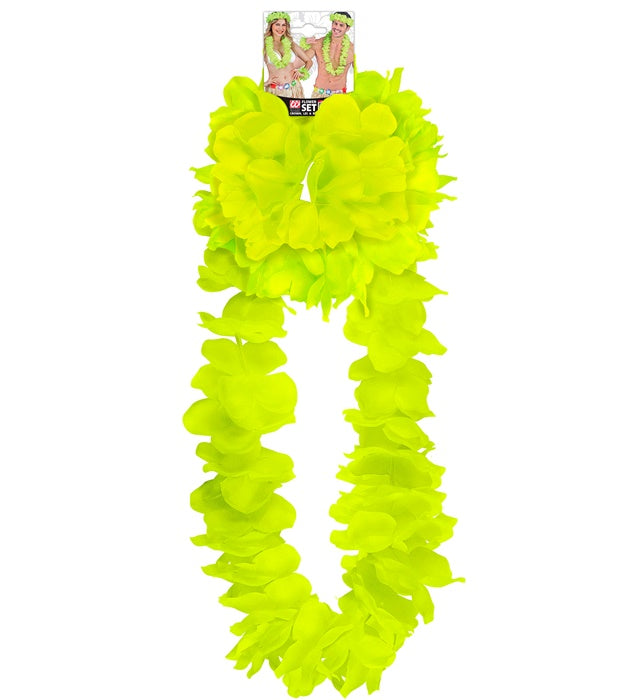 Yellow Hawaiian Set  Lei, Crown, Bracelet 