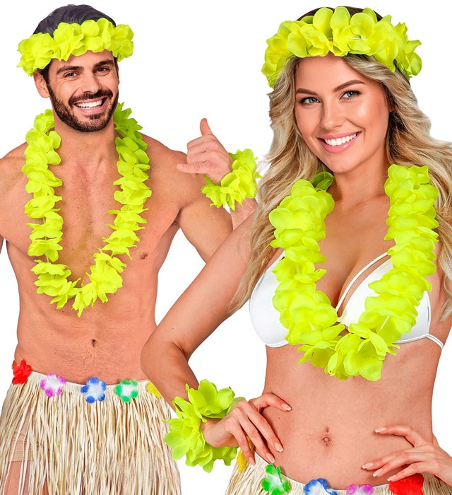 Yellow Hawaiian Set  Lei, Crown, Bracelet 