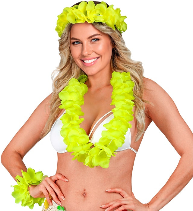 Yellow Hawaiian Set  Lei, Crown, Bracelet 