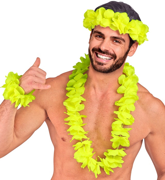 Yellow Hawaiian Set  Lei, Crown, Bracelet 