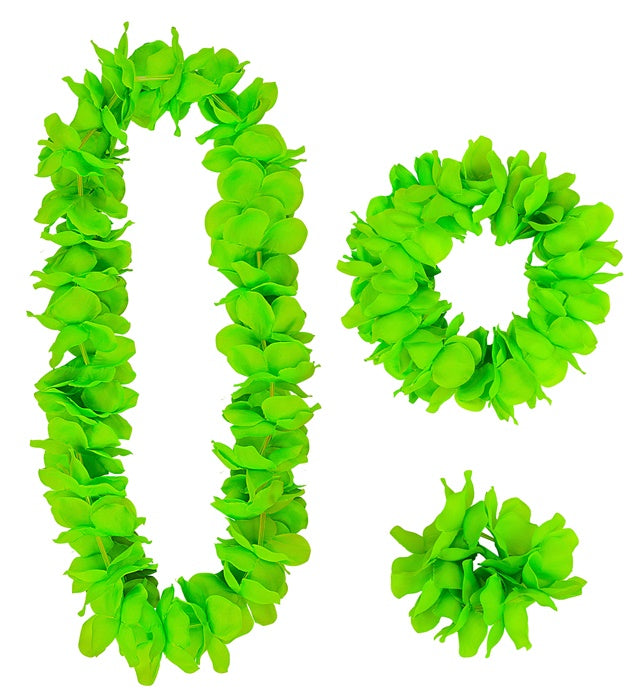 Green Hawaiian Set  Lei, Crown, Bracelet 