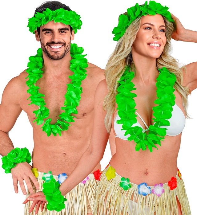 Green Hawaiian Set  Lei, Crown, Bracelet 