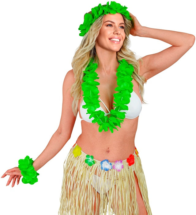 Green Hawaiian Set  Lei, Crown, Bracelet 