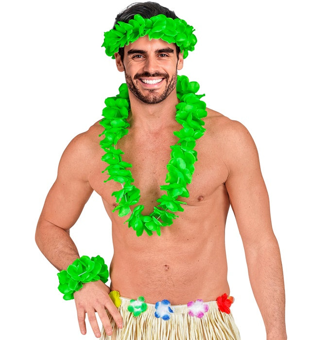 Green Hawaiian Set  Lei, Crown, Bracelet 