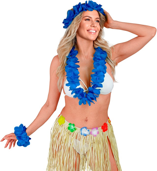 Blue Hawaiian Set  Lei, Crown, Bracelet 