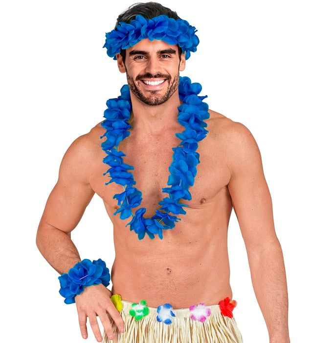 Blue Hawaiian Set  Lei, Crown, Bracelet 