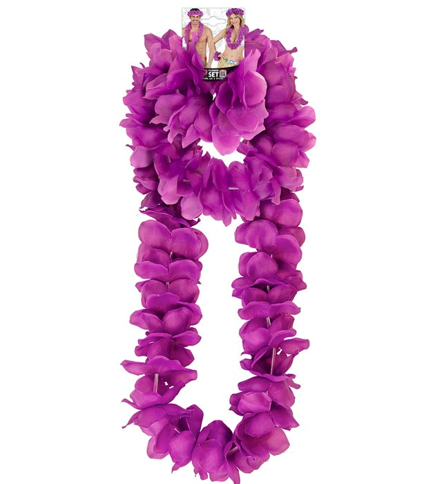 Purple Hawaiian Set  Lei, Crown, Bracelet 