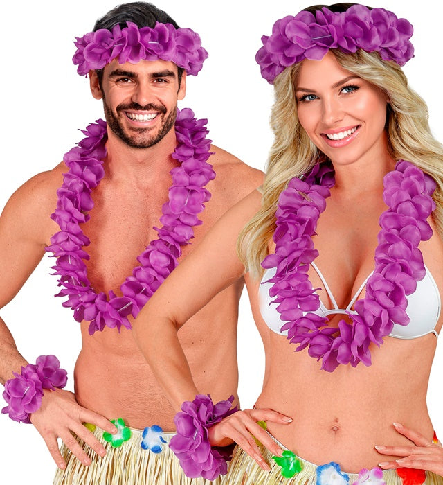 Purple Hawaiian Set  Lei, Crown, Bracelet 