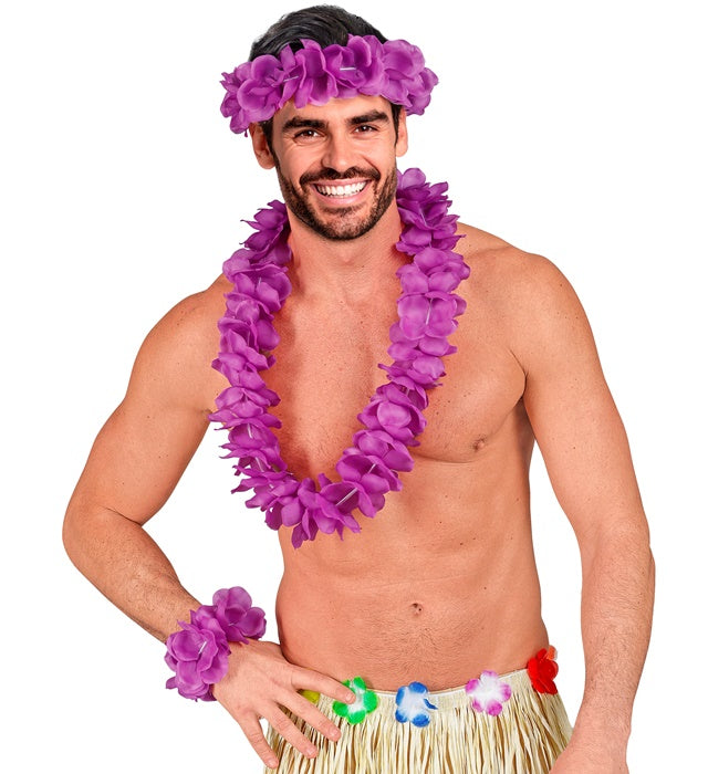 Purple Hawaiian Set  Lei, Crown, Bracelet 