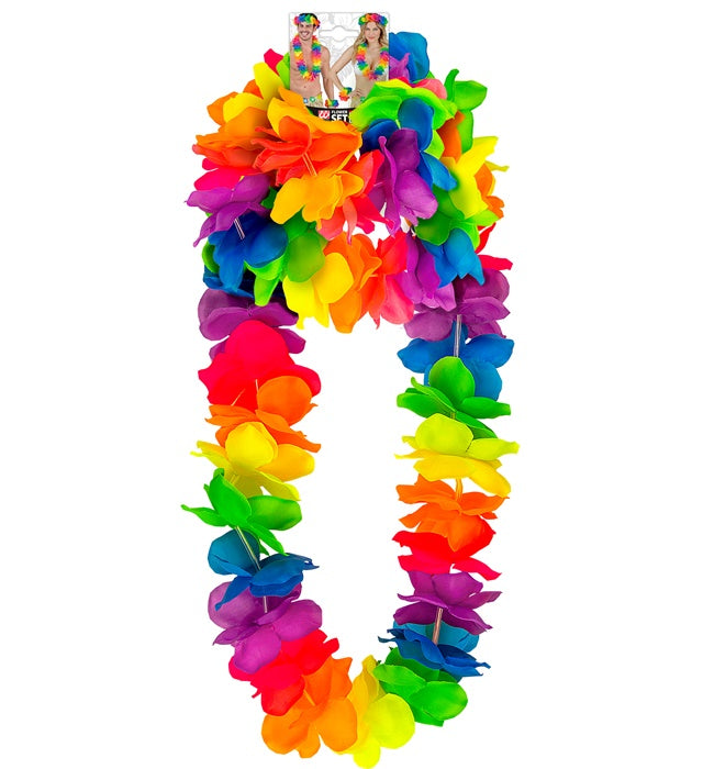 Multicolor Hawaiian Set  Lei, Crown, Bracelet 
