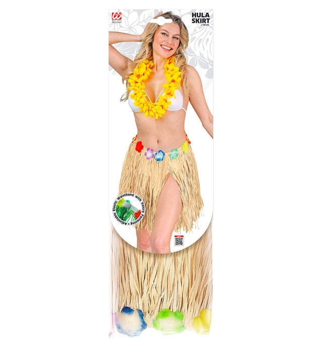 Straw Hula Miniskirt With Flower Belt 40 Cm - Adjustable Size