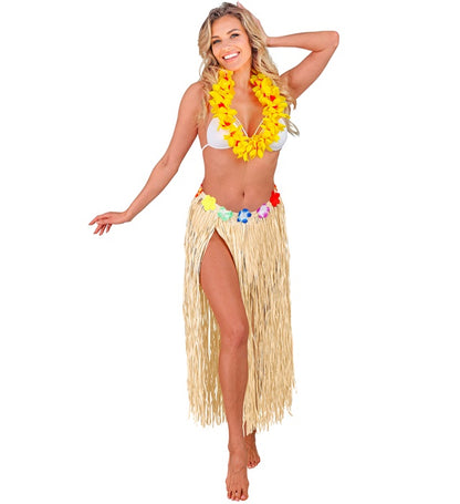Straw Hula Skirt With Flower Belt 80 Cm - Adjustable Size