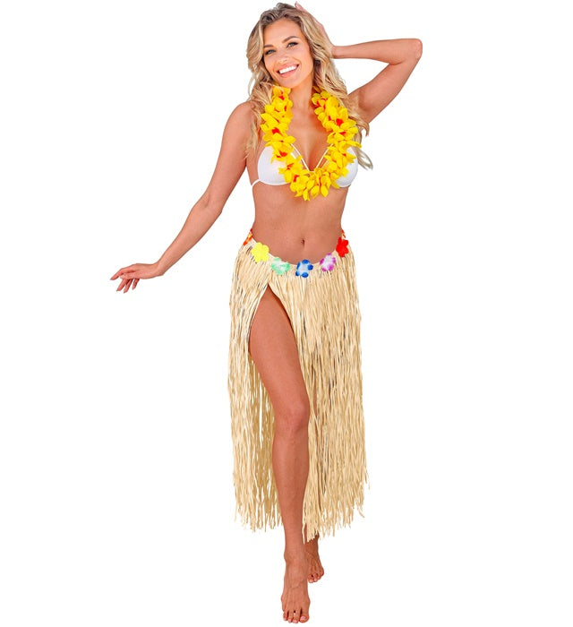Straw Hula Skirt With Flower Belt 80 Cm - Adjustable Size