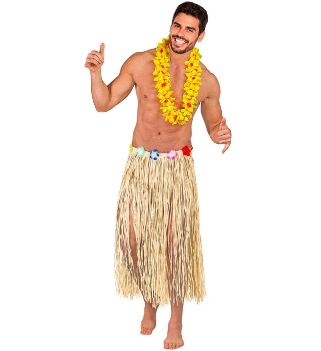 Straw Hula Skirt With Flower Belt 80 Cm - Adjustable Size