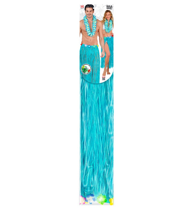 Azure Straw Hula Skirt With Flower Belt 80 Cm - Adjustable Size