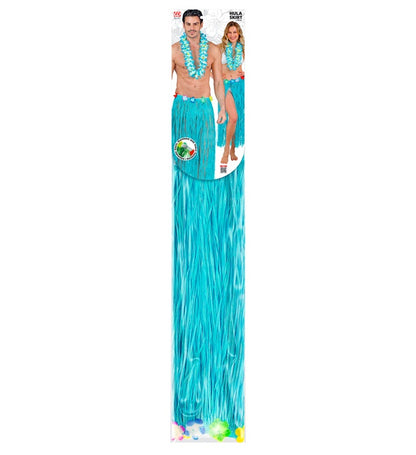 Azure Straw Hula Skirt With Flower Belt 80 Cm - Adjustable Size