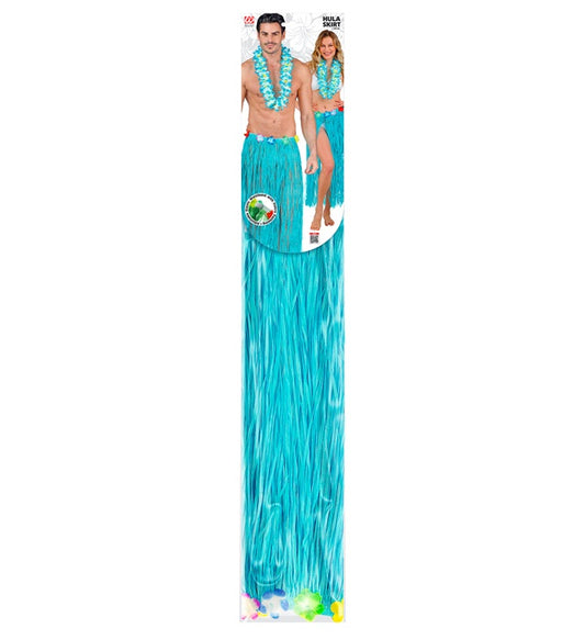 Azure Straw Hula Skirt With Flower Belt 80 Cm - Adjustable Size