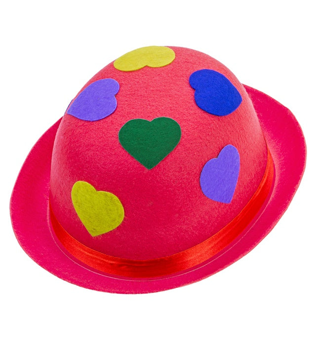 Pink Bowler Hat With Hearts Felt
