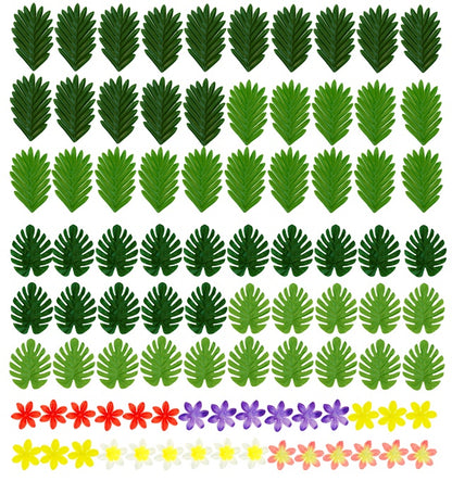 Hawaiian Table Decoration Set  60 Leaves Ass. In 2 Styles & Colors + 30 Flowers Ass. In 5 Colors 
