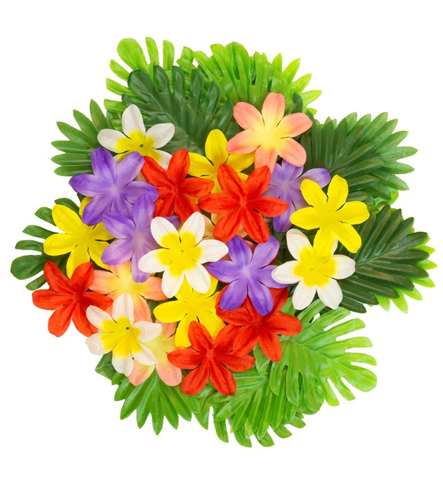 Hawaiian Table Decoration Set  60 Leaves Ass. In 2 Styles &amp; Colors + 30 Flowers Ass. In 5 Colors 