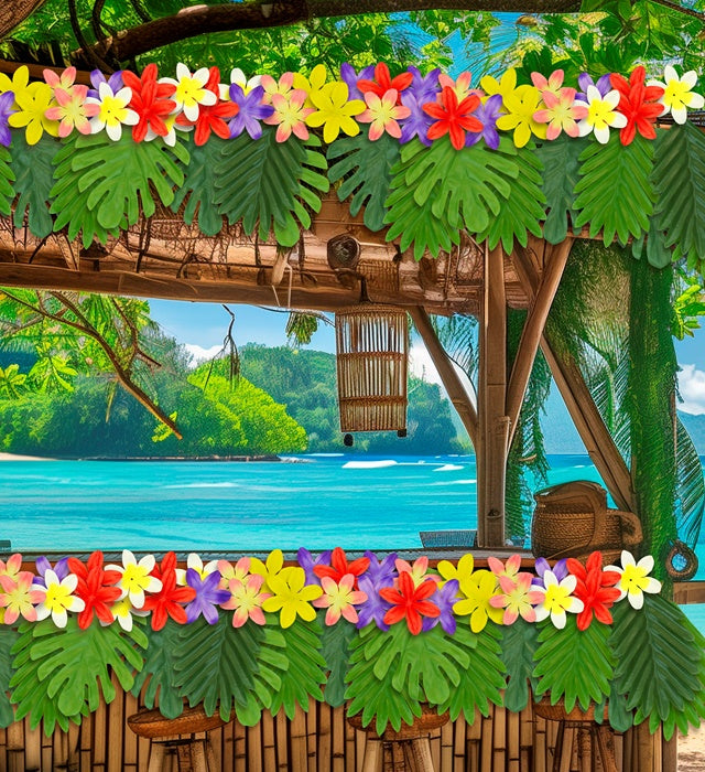 Hawaiian Table Decoration Set  60 Leaves Ass. In 2 Styles &amp; Colors + 30 Flowers Ass. In 5 Colors 