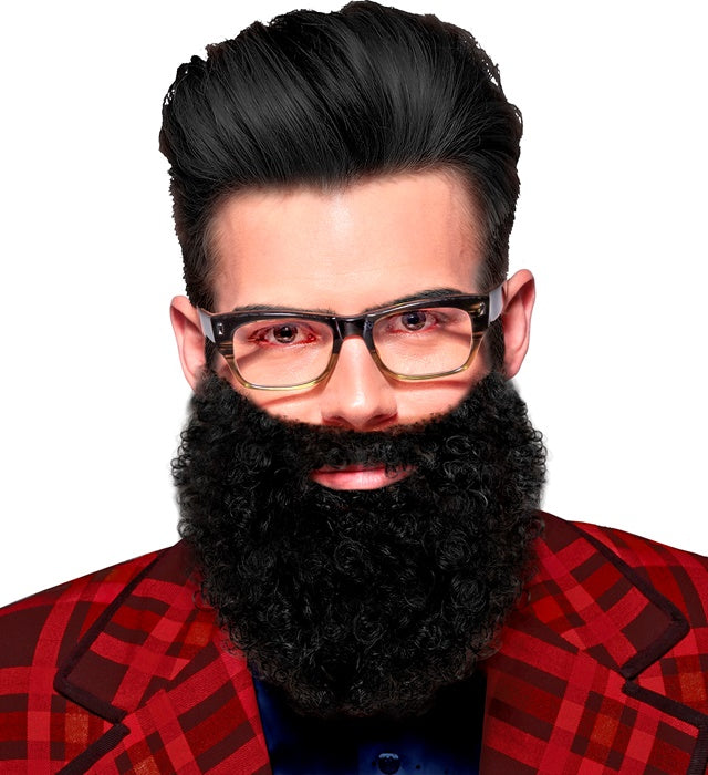 Black Curly Beard With Moustache