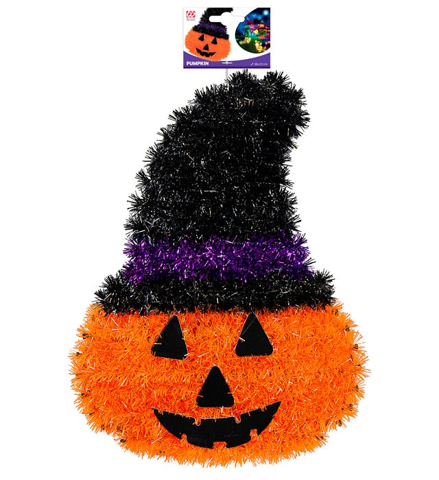 Tinsel Pumpkin With Hat 39X29 Cm