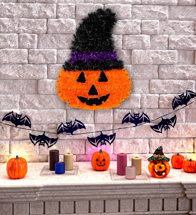 Tinsel Pumpkin With Hat 39X29 Cm