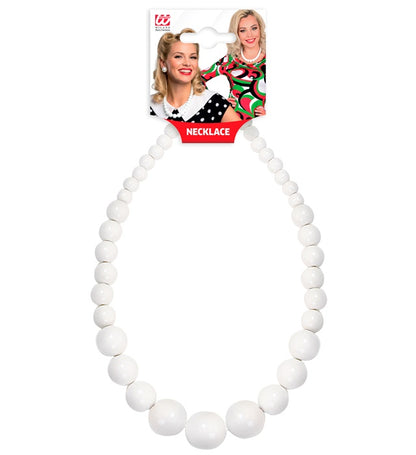 70S Beaded Necklace White