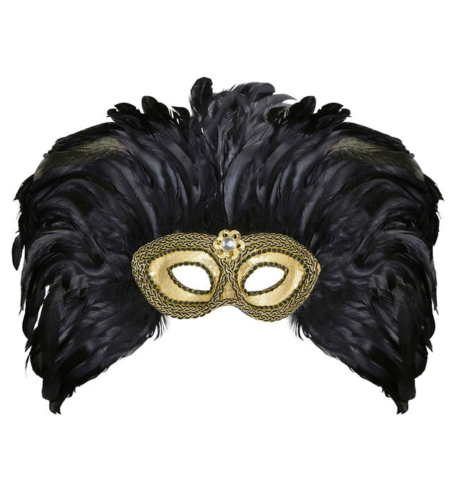Gold Trimmed Eyemasks With Gem & Feathers