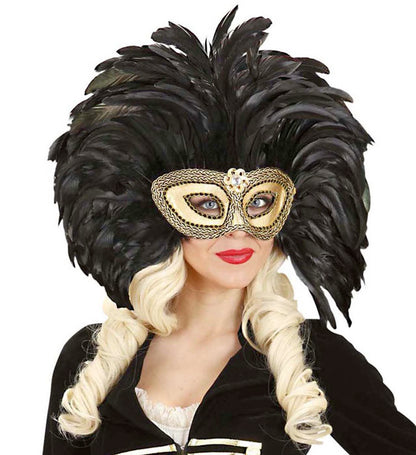 Gold Trimmed Eyemasks With Gem & Feathers