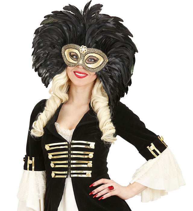 Gold Trimmed Eyemasks With Gem & Feathers
