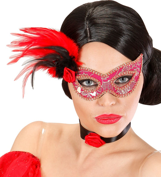 Pink Eyemasks With Rose, Feathers& Gold Accents