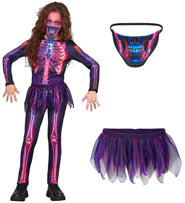 Neon Skeleton  Jumpsuit, Tutu, Face Mask 