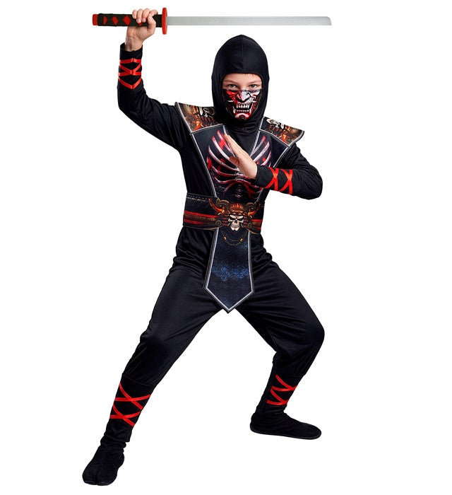 Ninja Skeleton  Jumpsuit, Tabard With Belt, Hood, Face Mask 