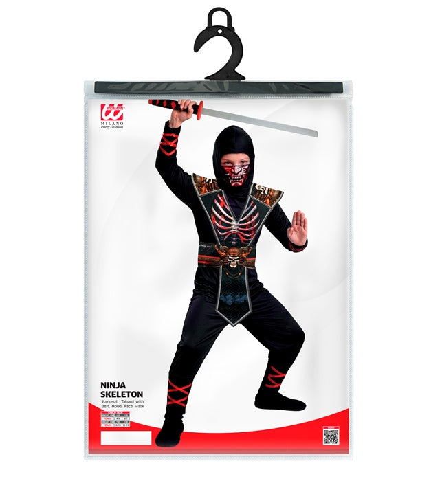 Ninja Skeleton  Jumpsuit, Tabard With Belt, Hood, Face Mask 