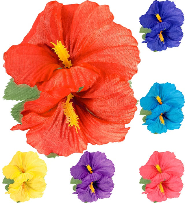 2 Hibiscus Flowers Hair Clip 6 Colors Ass.