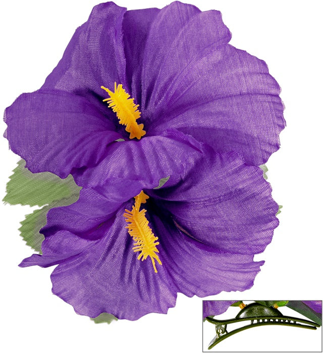2 Purple Hibiscus Flowers Hair Clip