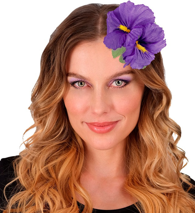 2 Purple Hibiscus Flowers Hair Clip