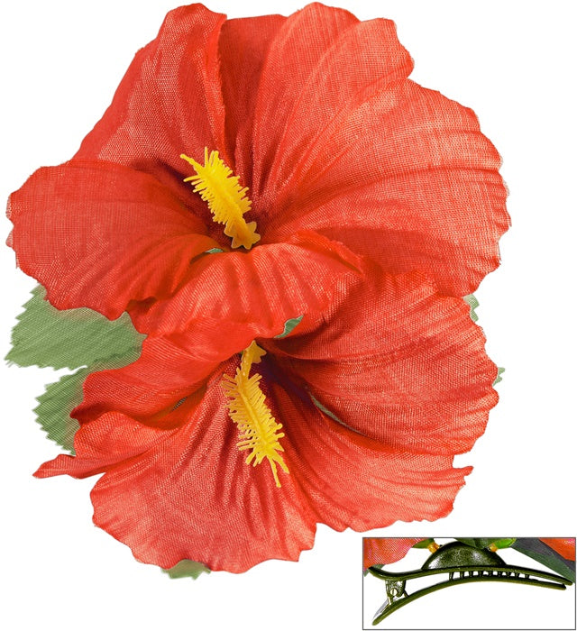 2 Red Hibiscus Flowers Hair Clip