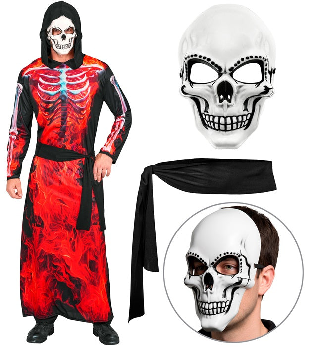 Burning Grim Reaper  Hooded Robe, Mask, Belt 
