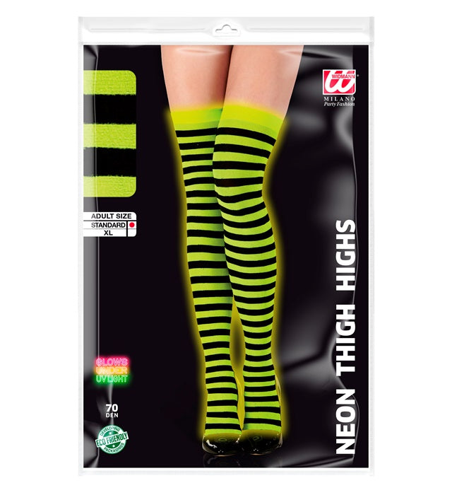 Neon Yellow Striped Thigh Highs 70 Den